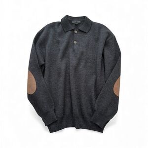 Vintage Robert Banks 100% Merino Wool Dark Gray Sweater Men’s XL Elbow Patches